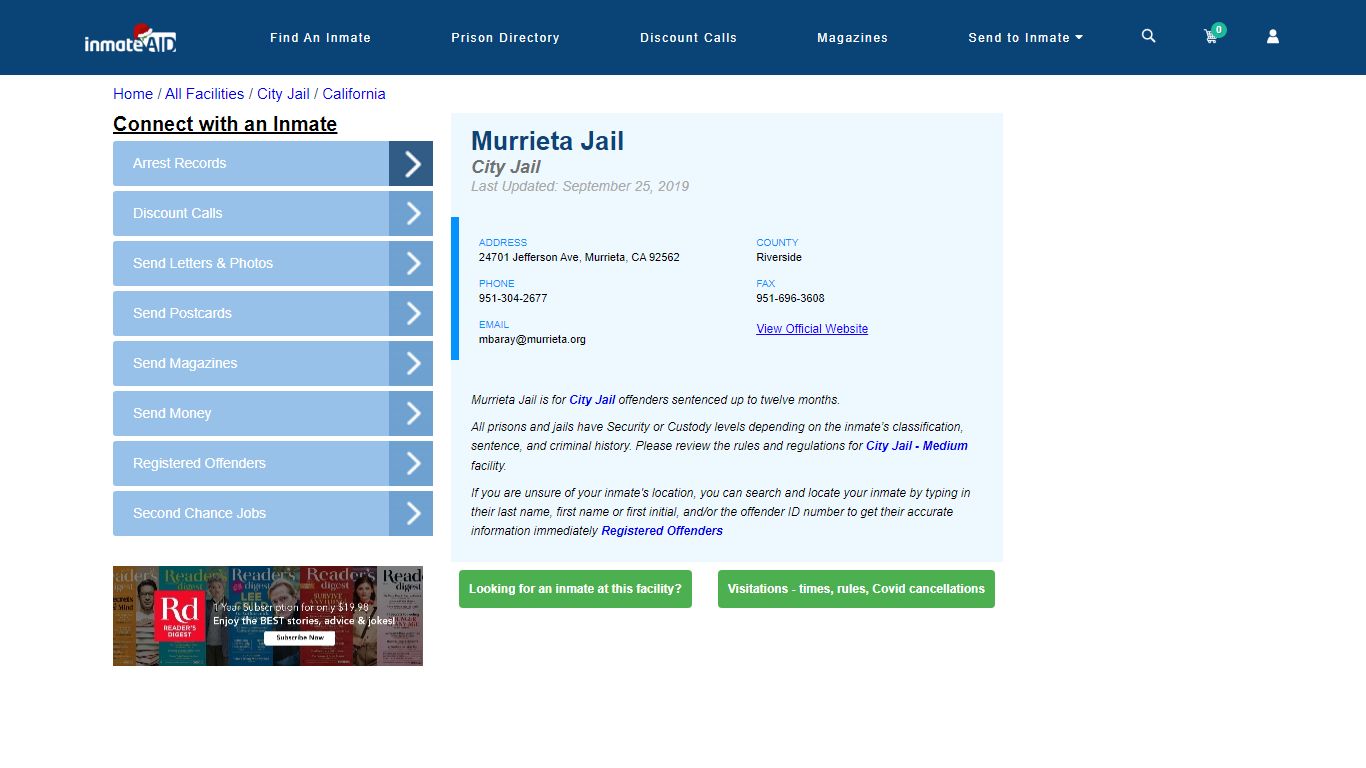 Murrieta Jail | Inmate Locator