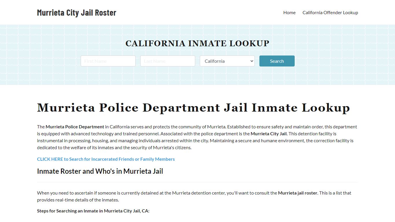 Murrieta Police Department & City Jail, CA Inmate Roster, Arrests, Mugshots